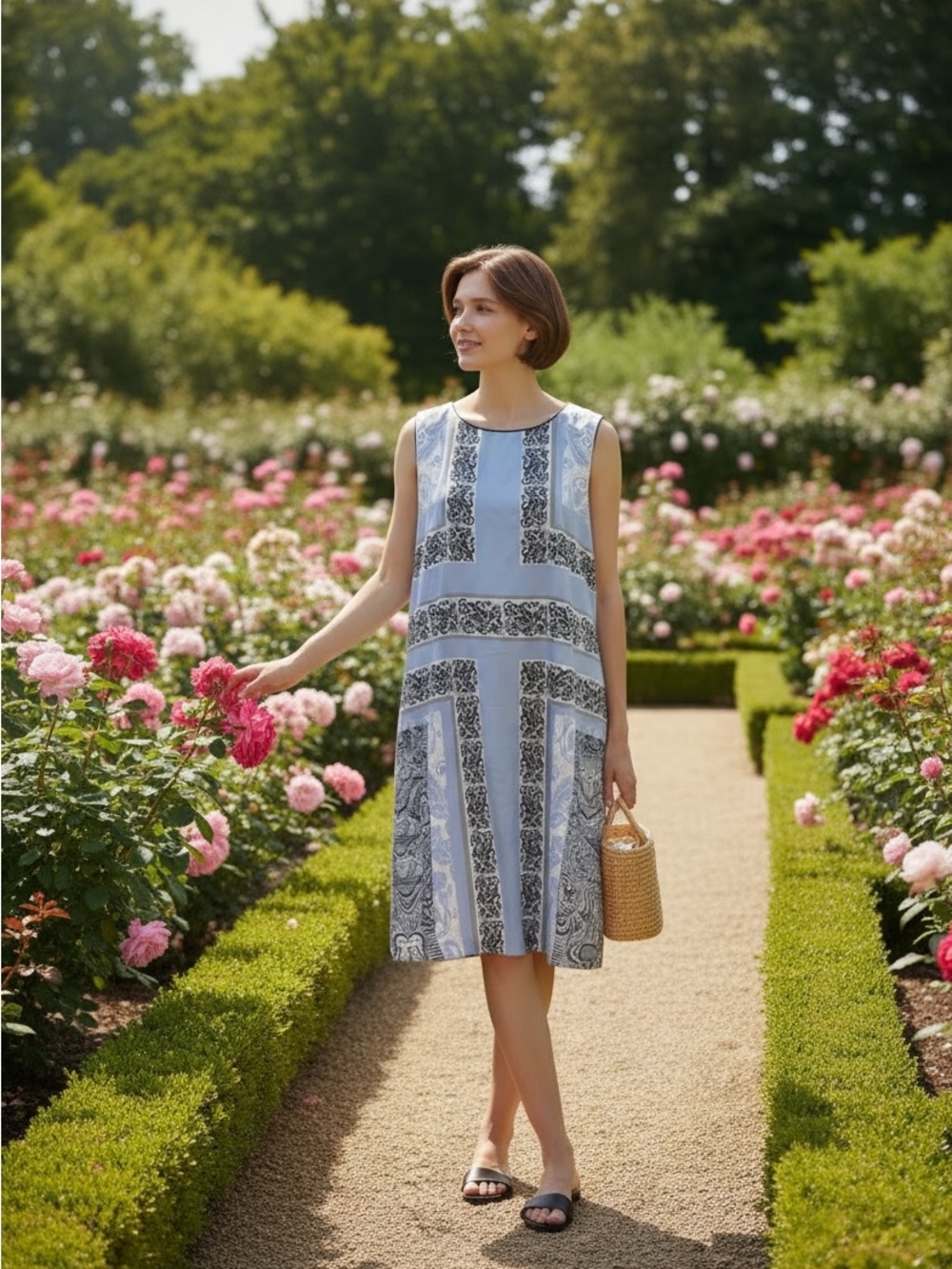 Joe Fresh Sleeveless Blue Print Summer Dress Sz 16